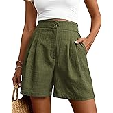 CFLONGE Womens Shorts Dressy Wide Leg Summer Shorts High Waisted Tailored Pleated Business Casual Work Trouser Shorts