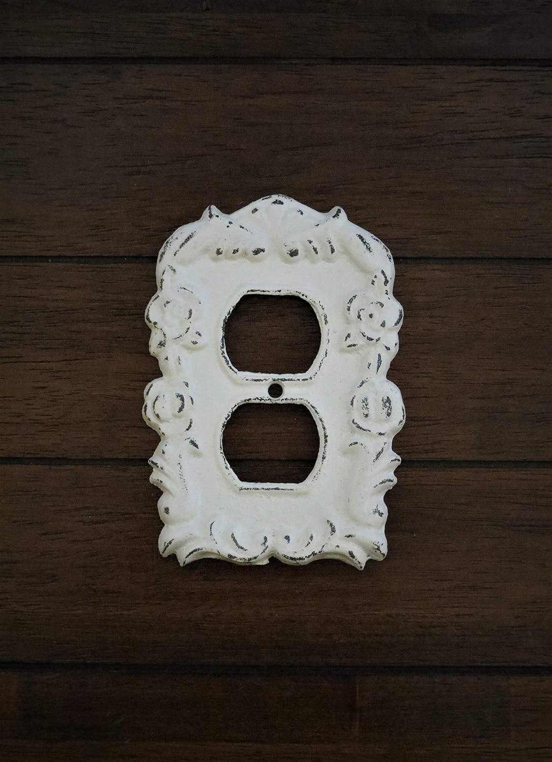 Socket PlugIn Cover Hand Painted Cast Iron Antique White
