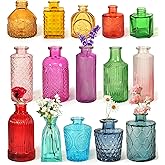 Set of 15 Colorful Glass Bud Vases - Small Textured Flower Vases for Centerpieces, Wedding Table Decor, Retro Home Decor Bulk Vase Set for DIY, Events & Gifts