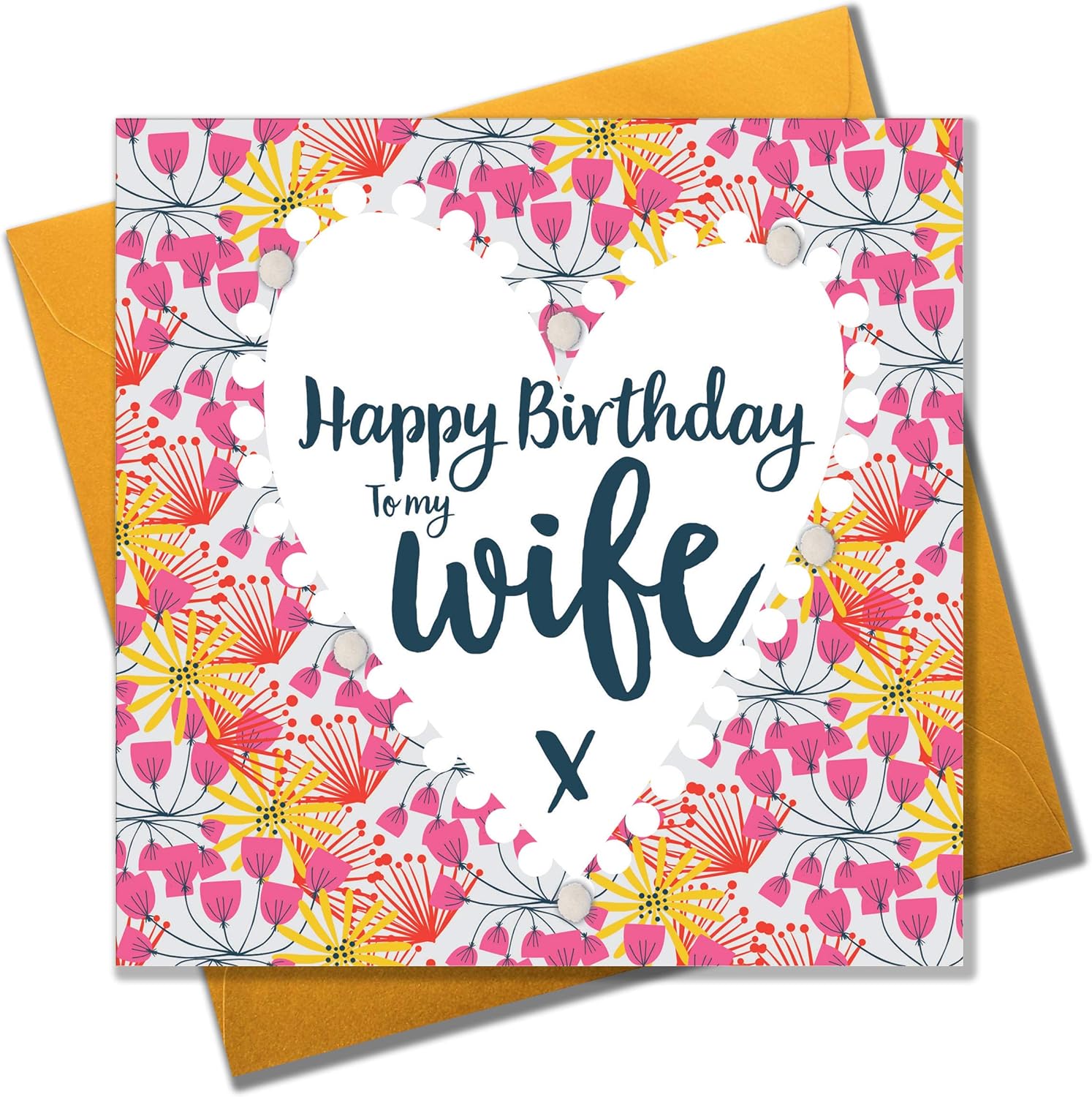 Claire Giles Greeting Cards, Happy Birthday Wife Card, Hearts of Flowers Design Birthday Greeting Card