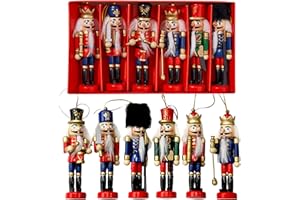 THE TWIDDLERS 6 PCS Mini Nutcracker Ornaments for Christmas Tree (Traditional) 5" Nut Crackers Christmas Decorations, Wooden Nutcracker Ornaments, Cascanueces De Navidad, Xmas Tree Hanging Ornaments