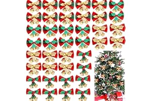 48 Pcs Christmas Bows with Bells,Mini Bows for Craft,Christmas Ornaments Hanging Bows Bulk,Christmas Tree Garland Hanging Dec