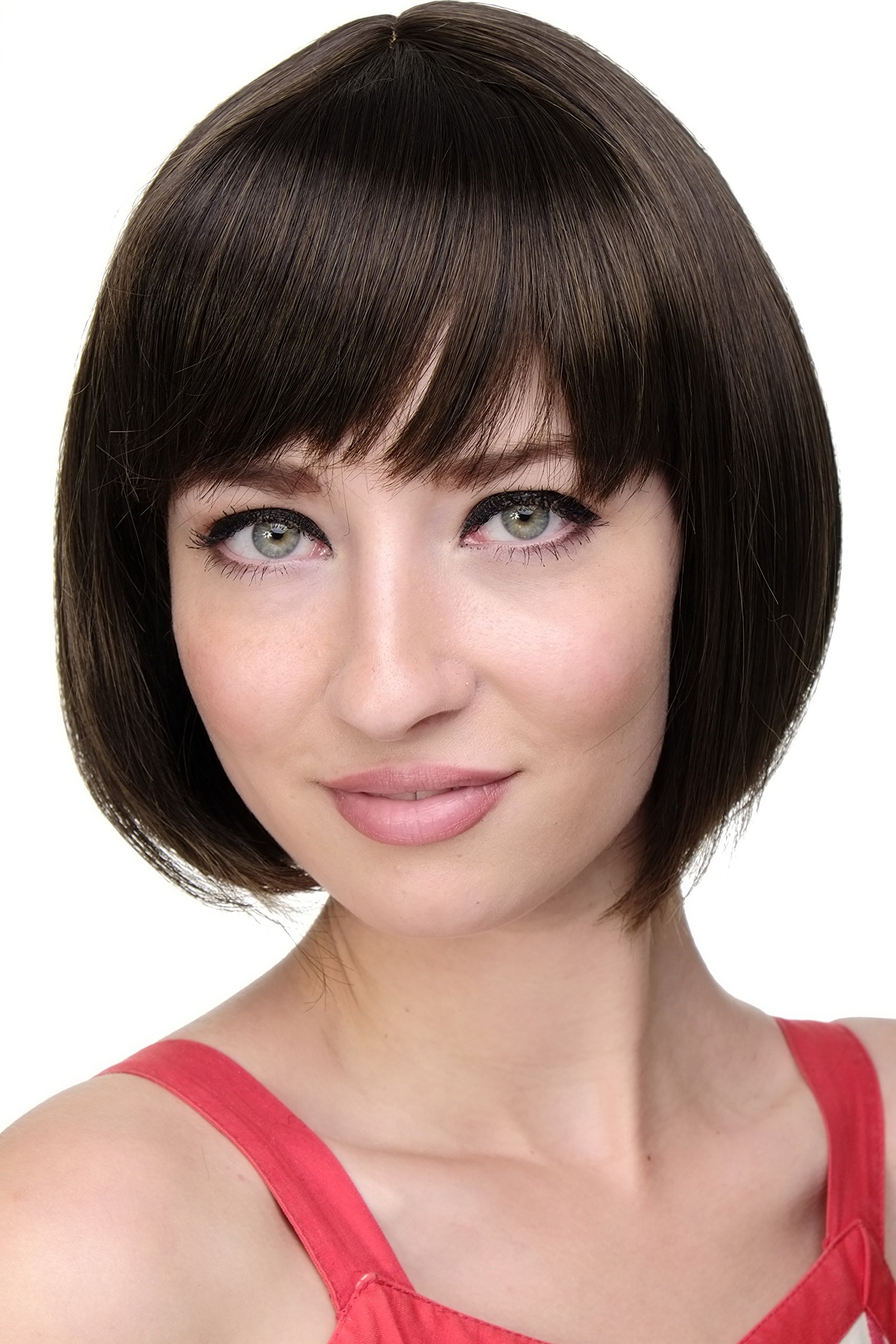 WIG ME UP - Lady Quality Wig Short Page Bob Fringe Bangs Dark Brown Medium Brown Highlights & Ends 703-4T8 โ image 1