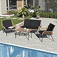 GREEN MORE 4 Piece Outdoor Patio Furniture Set, Rattan Conversation Sets, All-Weather Wicker Chairs with Cushions and Coffee Table, for Garden Balcony Courtyard Poolside