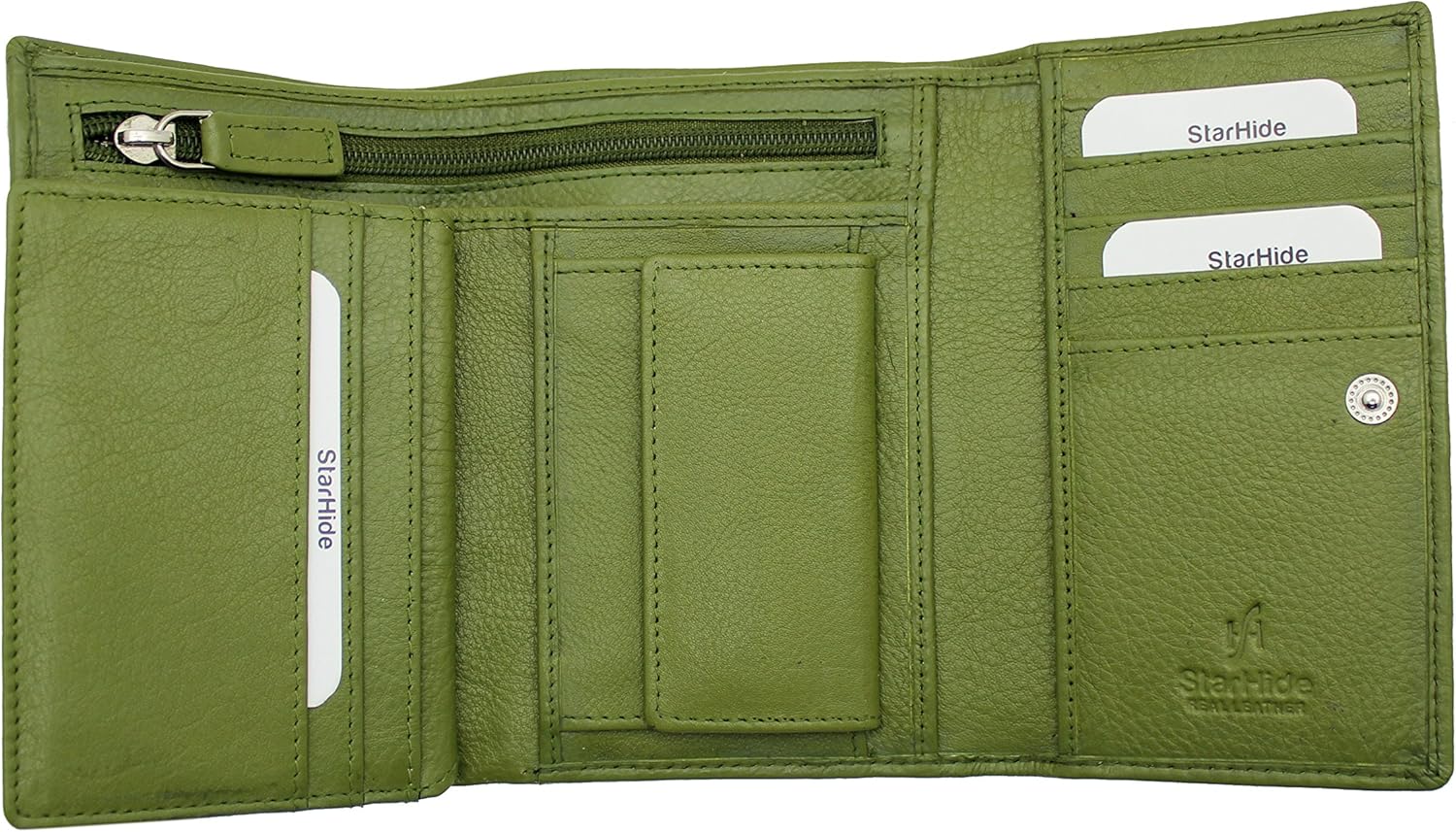 STARHIDE Women's RFID Blocking Purse, Genuine Leather Trifold Clutch Wallet, Multi Credit Card Holder with Zipped Pocket - Image 5
