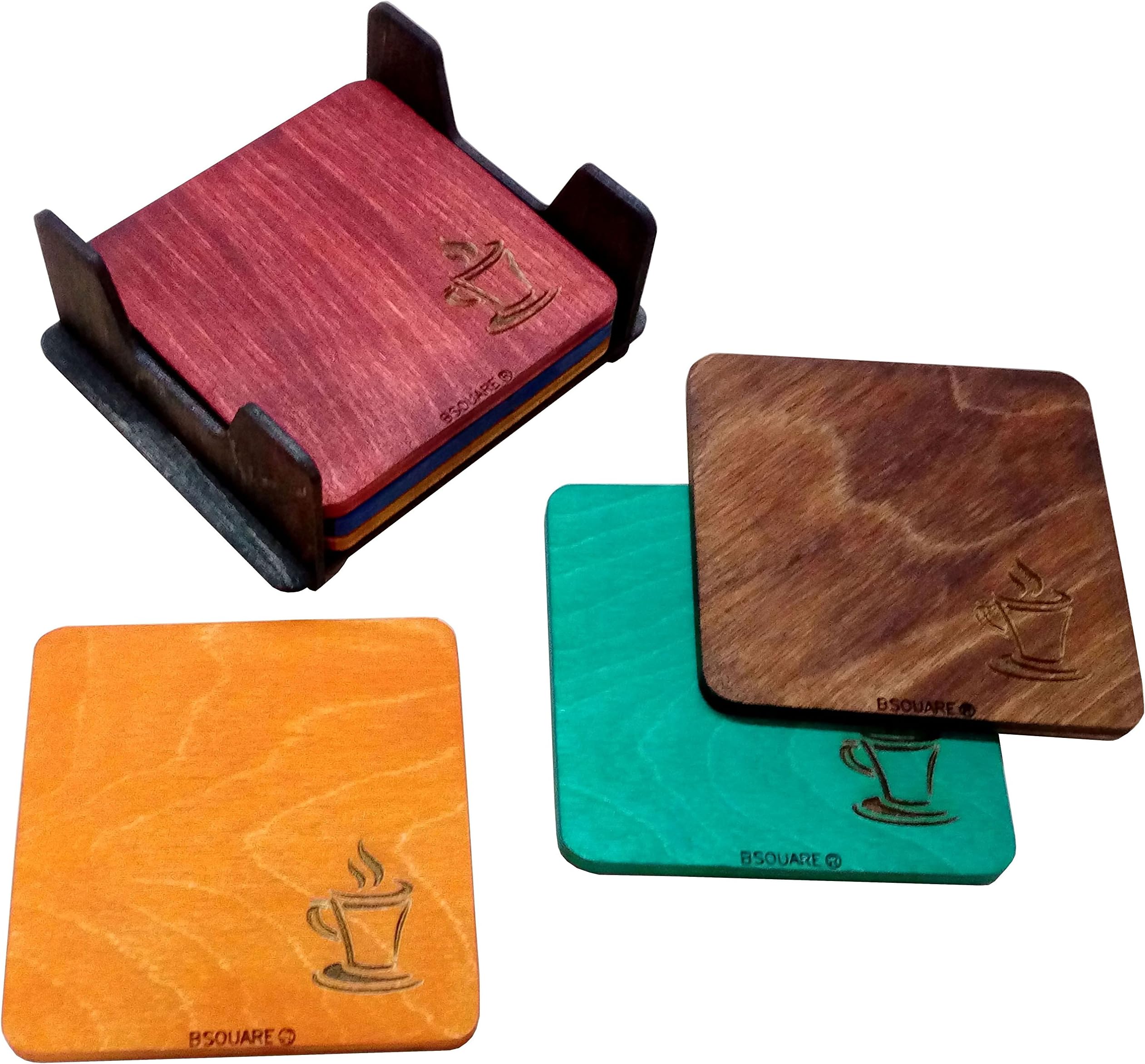 B SQUARE Handcrafted Natural Wood Coaster BSCO010 Set of 6