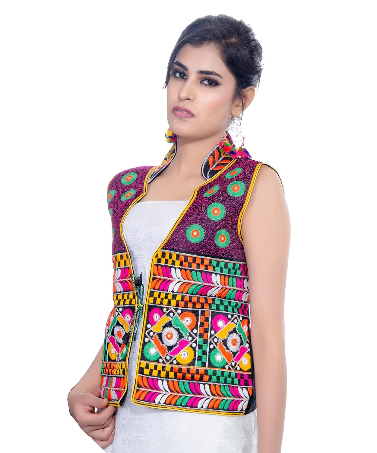 banjara india poly cotton kutchi embroidered waist length jacket (chakachak)