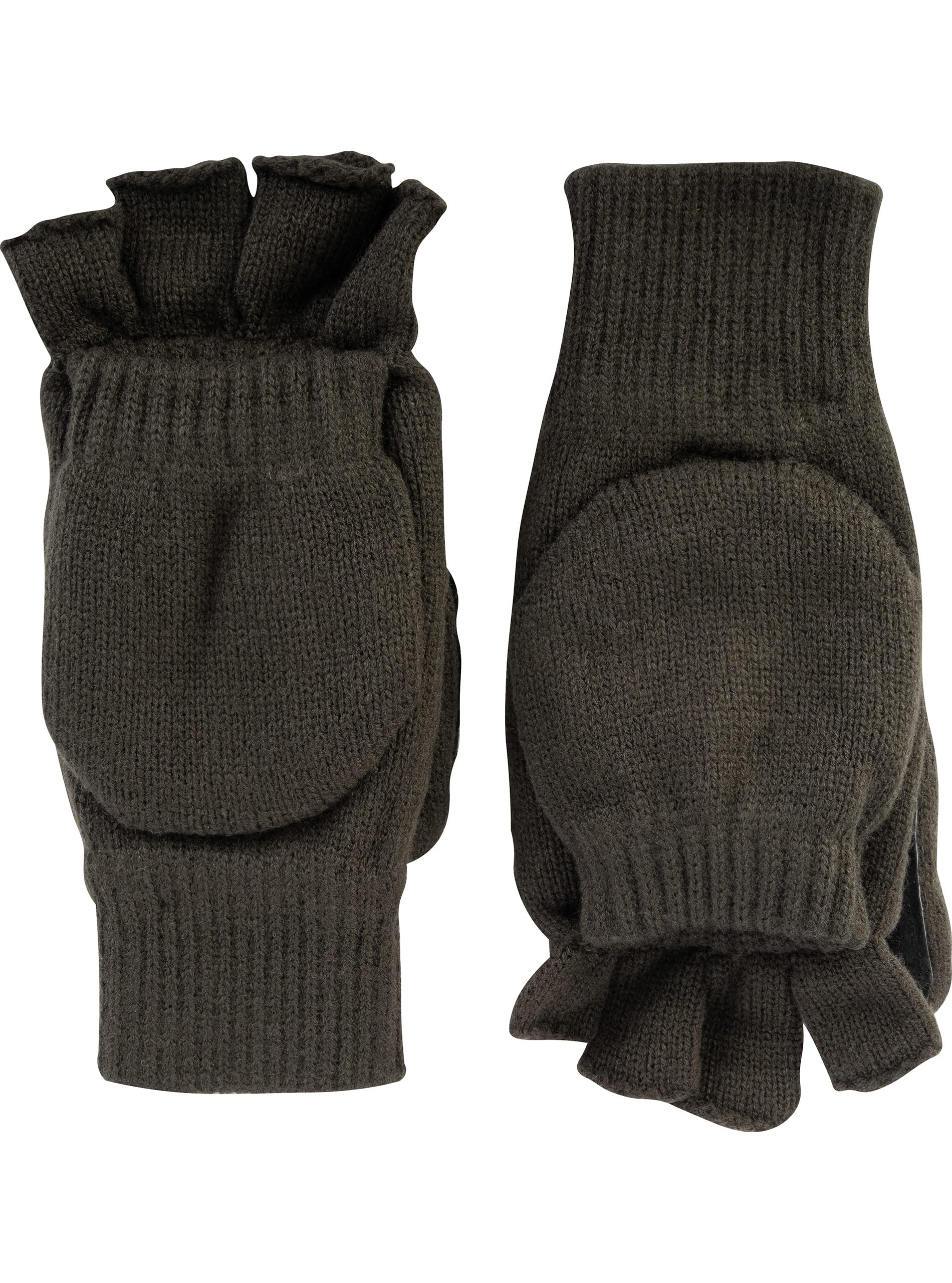 JACK PYKE Men’s Suede Palm Knitted Shooters Mitts Gloves – Convertible Thinsulate Fingerless Gloves with Mitten Flap, Warm Winter Shooting Mittens for Men with Suede Grip – Green
