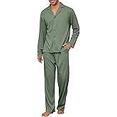 Andeip Men's Pajama Set Waffle Knit Lounge Pjs Set Long Sleeve Top and Pants Sleepwear 2 Piece Button Down Loungewear
