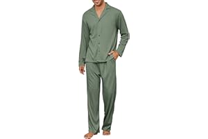 Andeip Men's Pajama Set Waffle Knit Lounge Pjs Set Long Sleeve Top and Pants Sleepwear 2 Piece Button Down Loungewear
