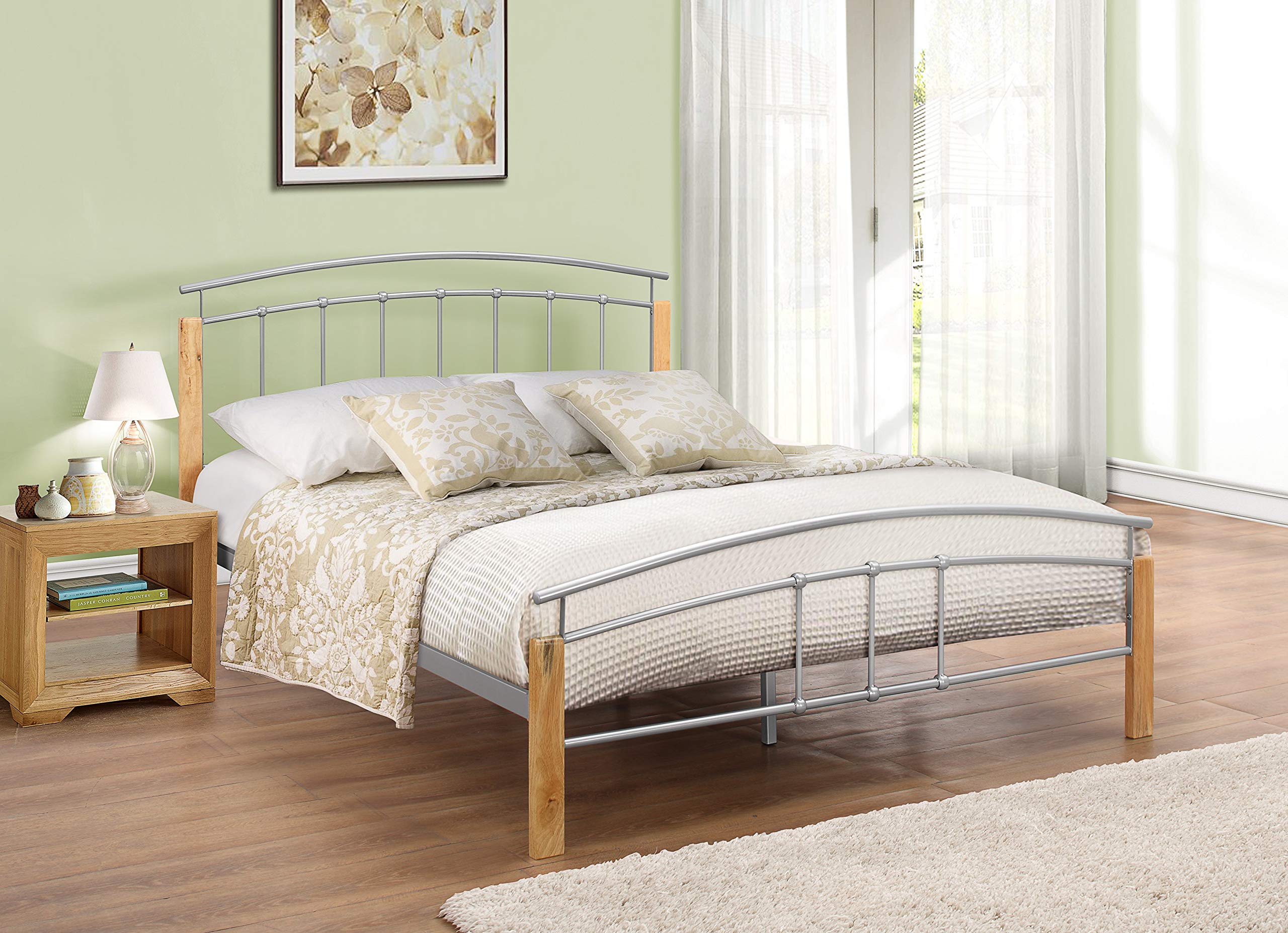 Birlea Tetras Bed - Metal, Silver and Beech, King Size