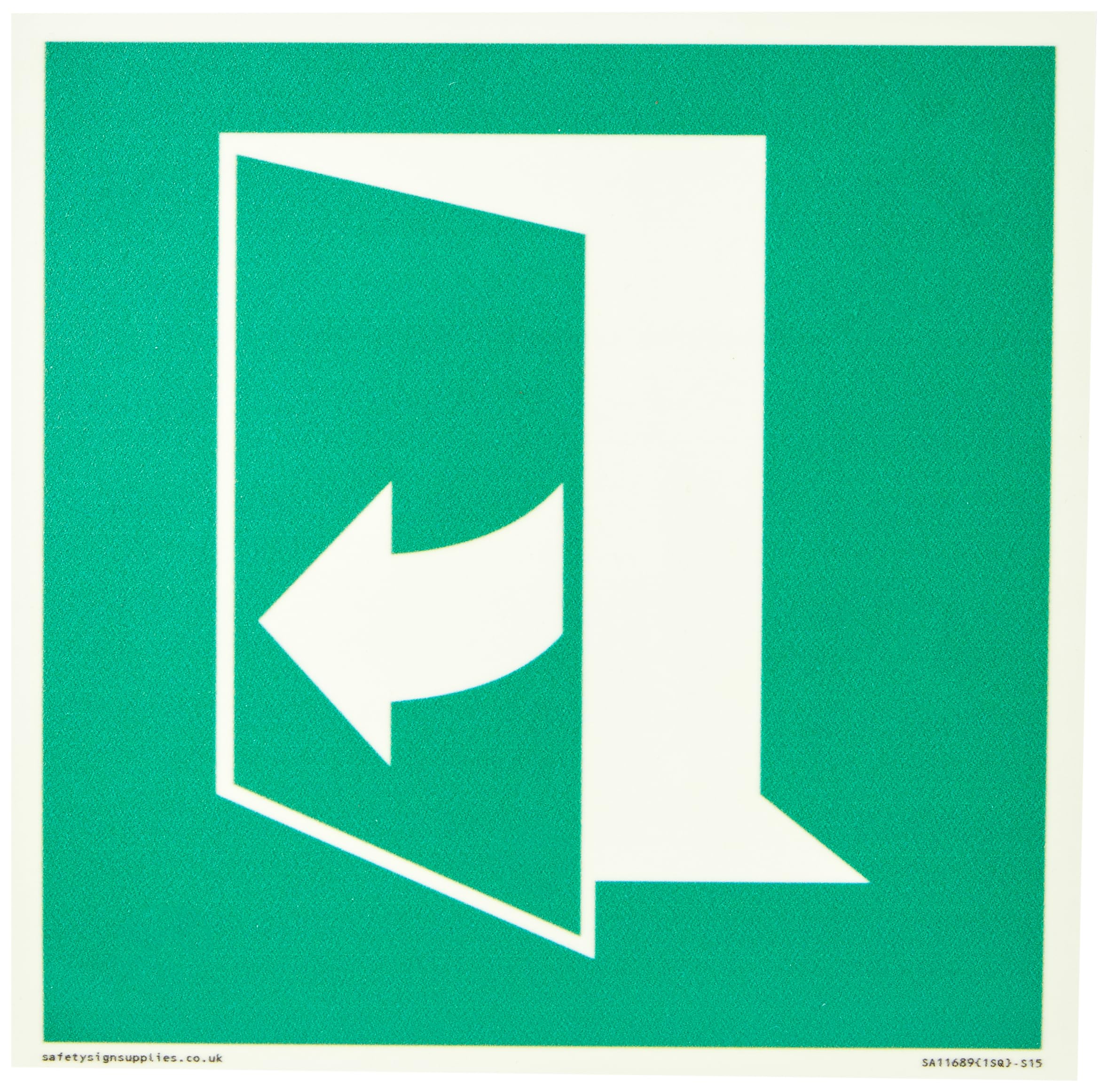 Viking Signs E058 safe condition door opens pulling right hand side Sign - 150x150mm - S15, Green/White