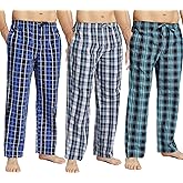 JupiterSecret Mens Pajama Pants Set Cotton Plaid Sleep & Lounge Pants, PJ Bottoms with Pockets and Button Fly