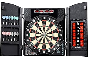 MD Sports Dartboard Cabinet Multiple Styles Electronic Dartboard with Digital X/O Cricket Scorekeeping and Dart Set, Perfect 