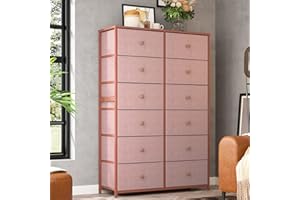 EnHomee Dresser with 12 Drawers, Tall Dressers for Girls Bedroom with Wood Top Metal Frame, Chest of Drawers for Bedroom, Closets, Nursery, Pink, 11.9" D x 34.8" W x 52.2" H