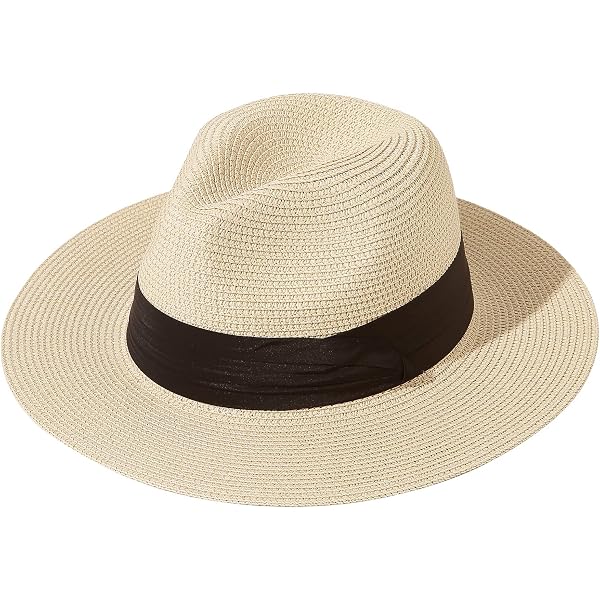 Women Straw Fedora Beach Sun Hat Wide Brim Panama Roll up  display picture 3