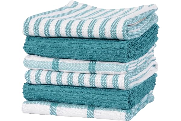 Flat Weave Tea Kitchen Towels - Set of 6 Towels 18 x 28 Inches - 4 Flat Weave Towels For Cooking & Drying Dishes, 2 Tea Towel