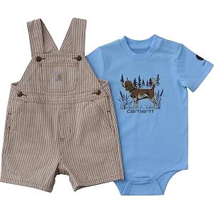 Carhartt Baby Boys' Ss Bodysuit and Brown Stripe Shortall Set