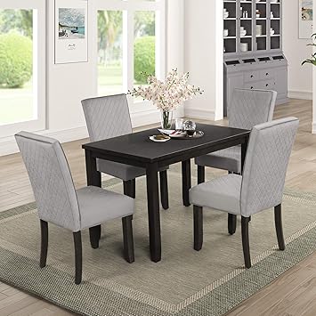 Harper Bright Designs 7 Pieces Wood Dining Table Set For 6 Person Home Kitchen Table And Chairs Black 7 Pieces Amazon In Home Kitchen