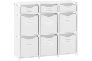 NEATERIZE 9 Cube Closet Organizers And Storage | Includes All Storage Cube Bins | Easy To Assemble Closet Storage Unit With Drawers | Room Organizer For Clothes, Baby Closet Bedroom, Playroom, Dorm (White Grey)