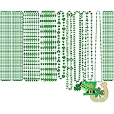24PCS St Patricks Day Beads Necklace, 9 kinds of St Patricks Beads Accessories, Metallic Irish Shamrock Beer Mug Coins Pendants Beads Necklace, Parade Party Supplies Favors Adult St Patricks Bulk
