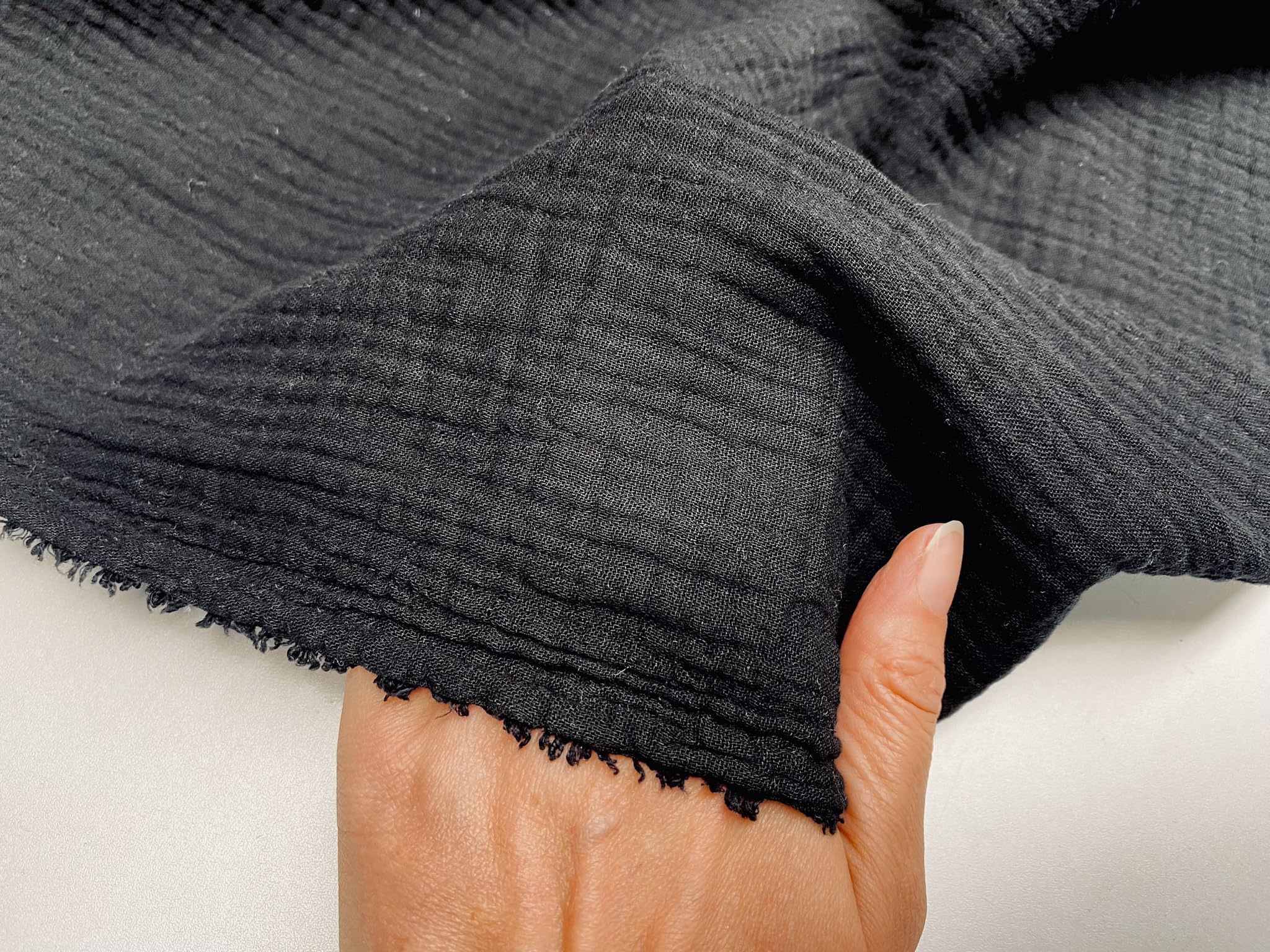 Double Gauze Muslin 100% Cotton Fabric Curtains Fine Cheese Baby Cloth Linen Look Event Wedding Textile - 140cm Wide (1, Black)