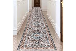 KOZYFLY Runners for Hallways 2.6x18 Ft Extra Long Washable Kitchen Runner Rug Boho Runner Rug for Entryway Indoor Brown Oriental Faux Wool Stair Runner Rug Floor Carpet Runner for Stair Kitchen Hall