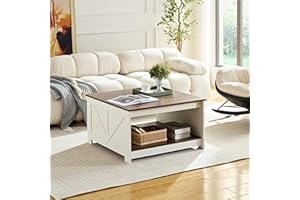 OKYCI Farmhouse Coffee Table for Living Room, Wood Square Coffee Tables, 31.5" D x 31.5" W, Antique White