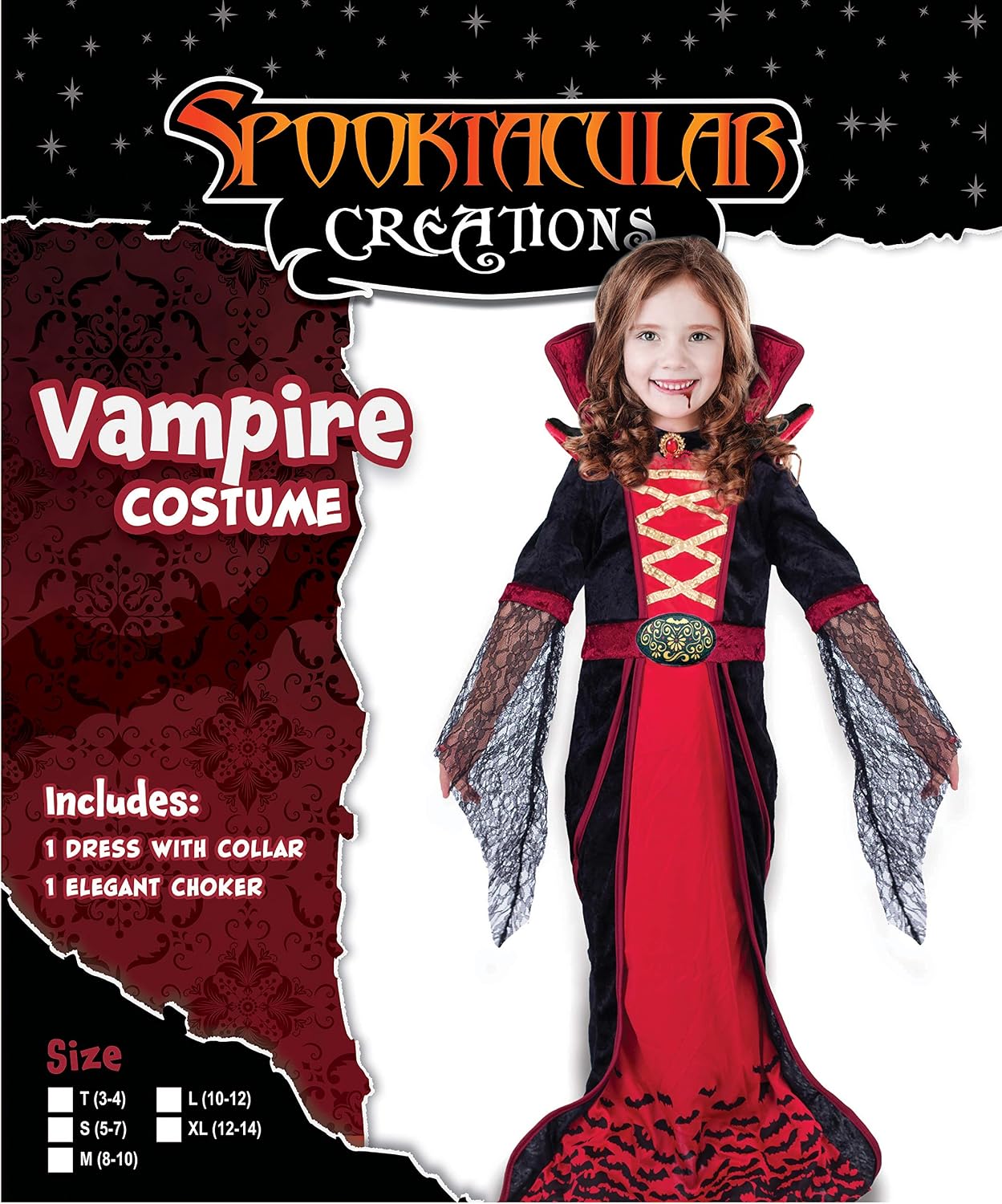 Spooktacular Creations Royal Vampire Costume for Girls Deluxe Set Halloween Gothic Victorian Vampiress Queen Dress Up Party (Medium) - Image 3