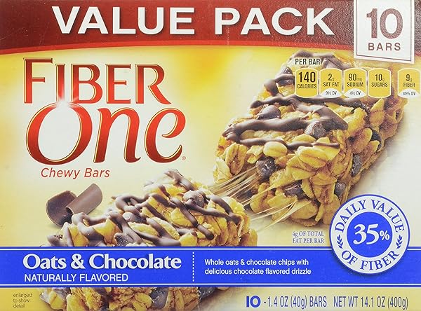 FIBER ONE SNACKS FIBER ONE OATS AND CHOCOLATE CHEWY BARS, 14.1 OUNCE WRAPPERS