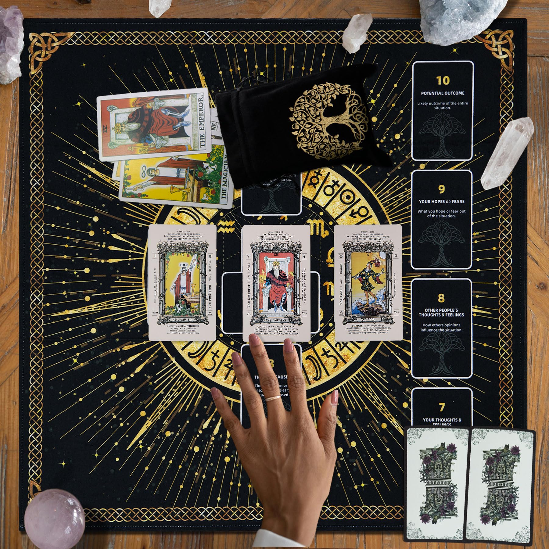 Knana Altar Cloth Witchcraft Velvet Tarot Mat Tarot Cloth for Reading with Celtic Cross Pattern - Tree