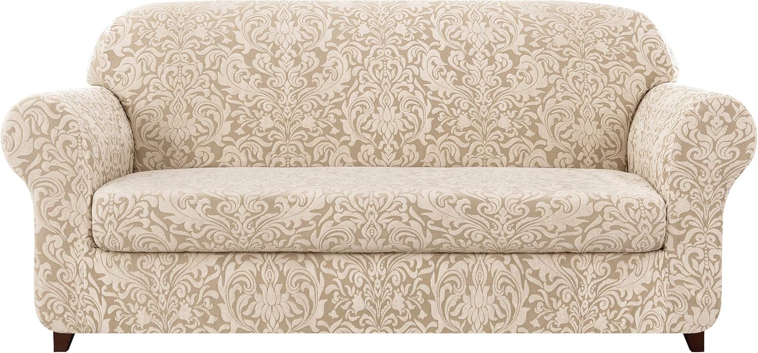 subrtex 2Piece Jacquard Damask Sofa Slipcovers Armchair Couch Cover High Elastic Stretch