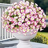 Yastouay Artificial Flowers for Outdoors, 14 Bundles Fake Outdoor Flowers, UV Resistant Artificial Plants & Flowers for Decoration, Pink Realistic Morning Glory for Outdoor Porch Garden Decoration