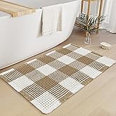 Arenarug Checkered Waffle Bath Mat, Super Absorbent Boho Farmhouse Bathroom Rugs Non Slip Washable, Ultra Soft Bath Rugs Mats with Tassels for Bathroom Floor, Brown White, 18"x30"