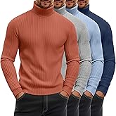 August Alley 4 Pack Men's Ribbed Turtleneck Shirts, Cotton Long Sleeve Slim Fit Mock Neck Tops Lightweight Pullover Sweaters