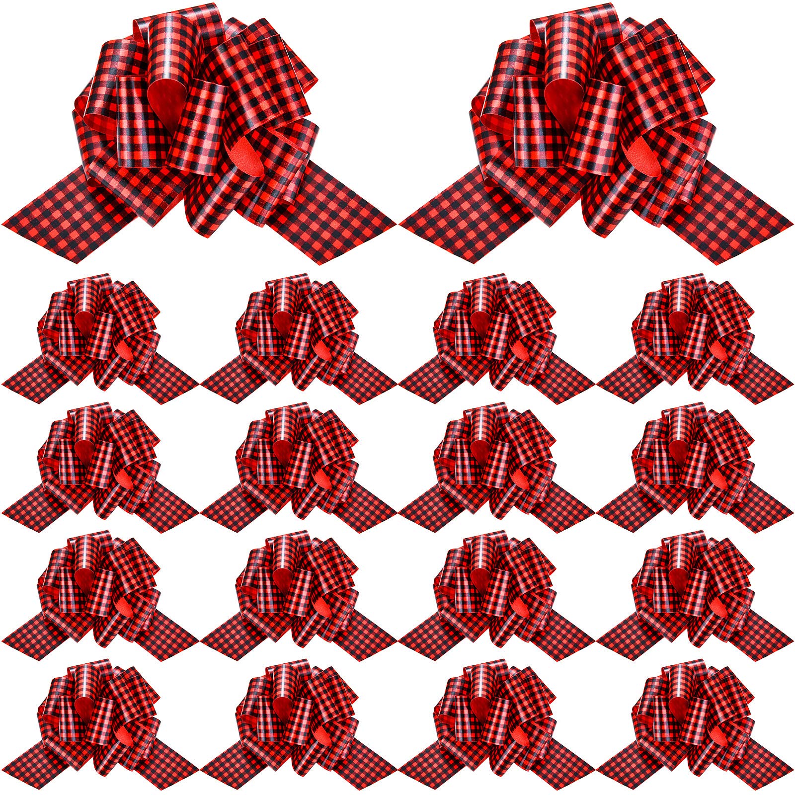 Photo 1 of 20 Pieces Christmas Pull Bows Bulk 5 Inch Red and Black Plaid Xmas Tree Ribbon Bows for Gift Wrapping Pull Bows Christmas New Year Party Ornament Birthday Wedding Wreath Basket Decorations DIY Craft