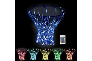 RUKKET SPORTS Rukket Basketball Light Up Hoop Net, Change Colors with Remote, Heavy Duty LED Replacement Basketball Nets, Fits Outdoor Indoor 12 Loops Rim, Glow in The Dark Neon Basketball Hoop