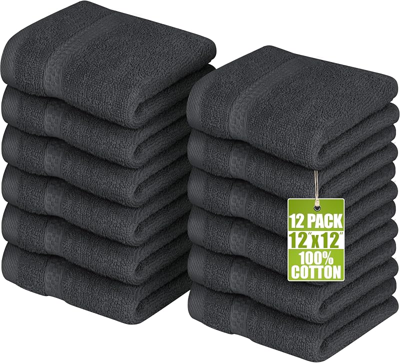 Utopia Towels Premium Washcloth Set 12 x 30x30 cm 100% Cotton Grey
