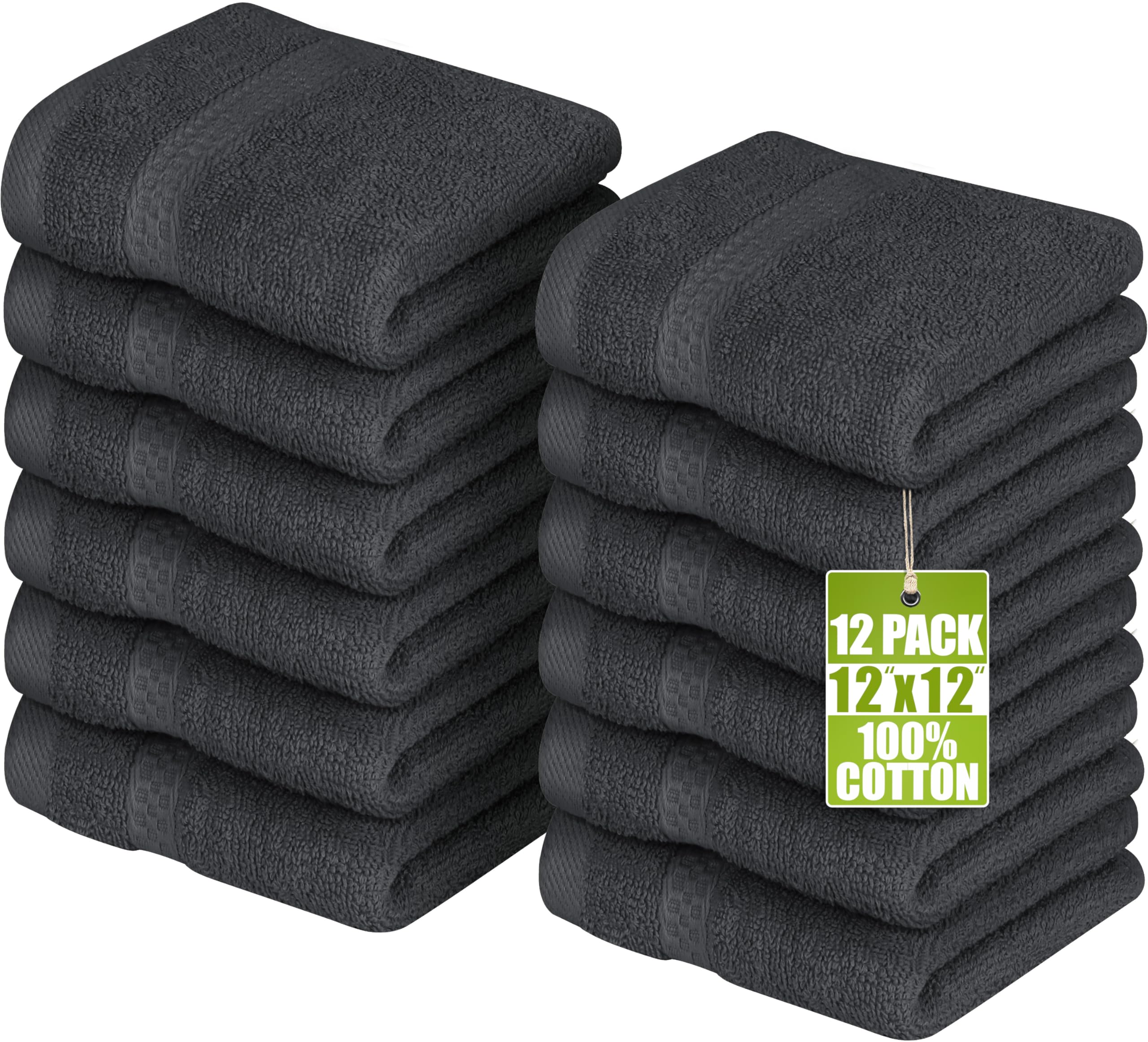 Utopia Towels Premium Washcloth Set (30 x 30 CM) 100% Cotton Face Cloths, Highly Absorbent and Soft Feel Fingertip Towels (12 Pack, Grey)