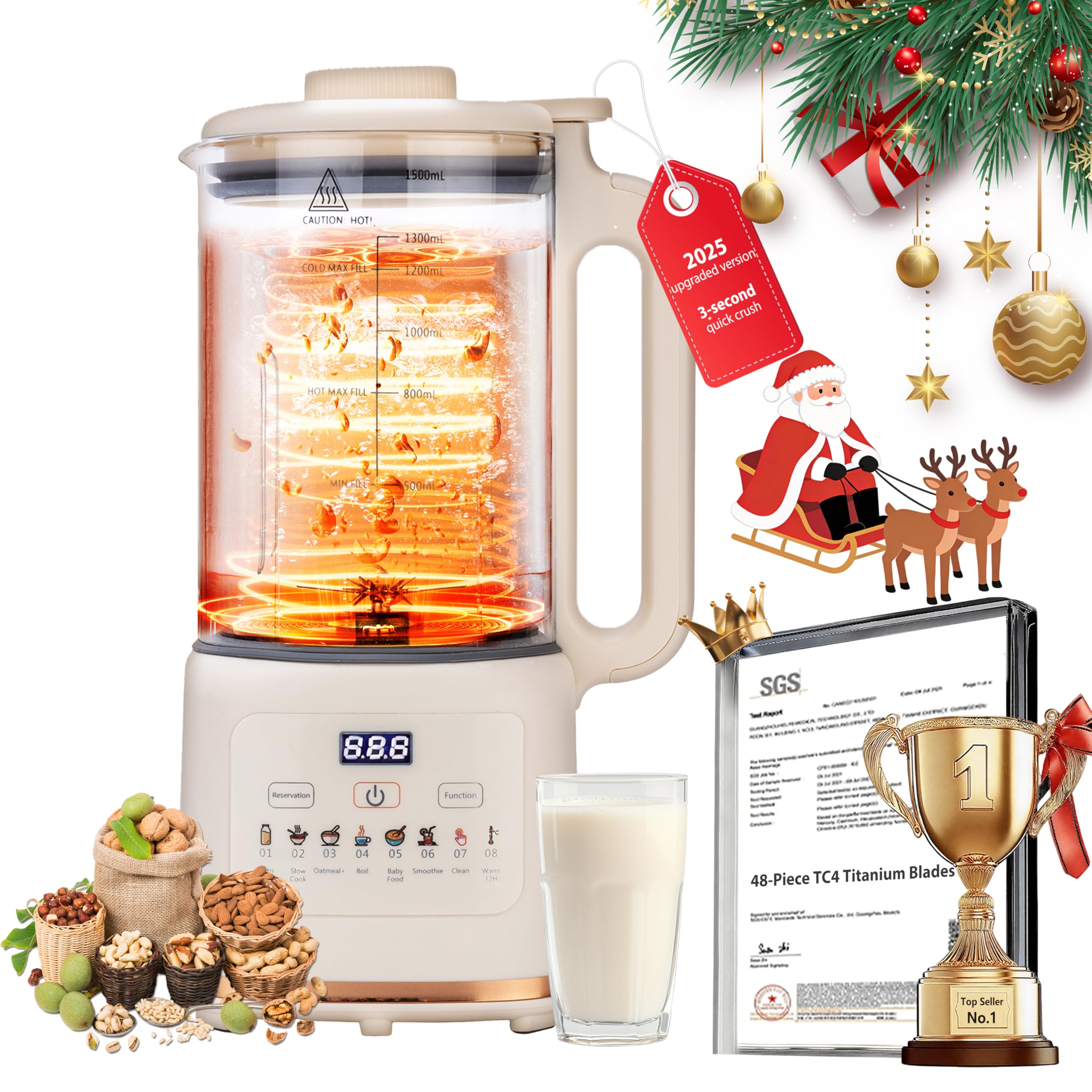 Photo 1 of New Flagship Nut Milk Maker 50.73oz|10-in-1 Automatic Soy Milk Maker|48-Piece TC4 Titanium Blades|Ultra-Quiet & Aero Ti-Coating Anti-Burn|Almond/Soy/Oat Milk&Juice|Delay Start Keep Warm Self-Cleaning