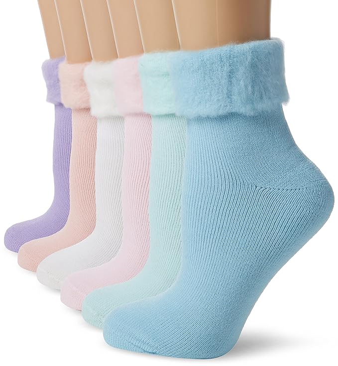 FM Women's 6Pack Super Soft Thermal Bed Socks in Pastel Colours (Size