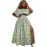 SHENBOLEN Womens African Print Skirt Top Set Tradition Clothing