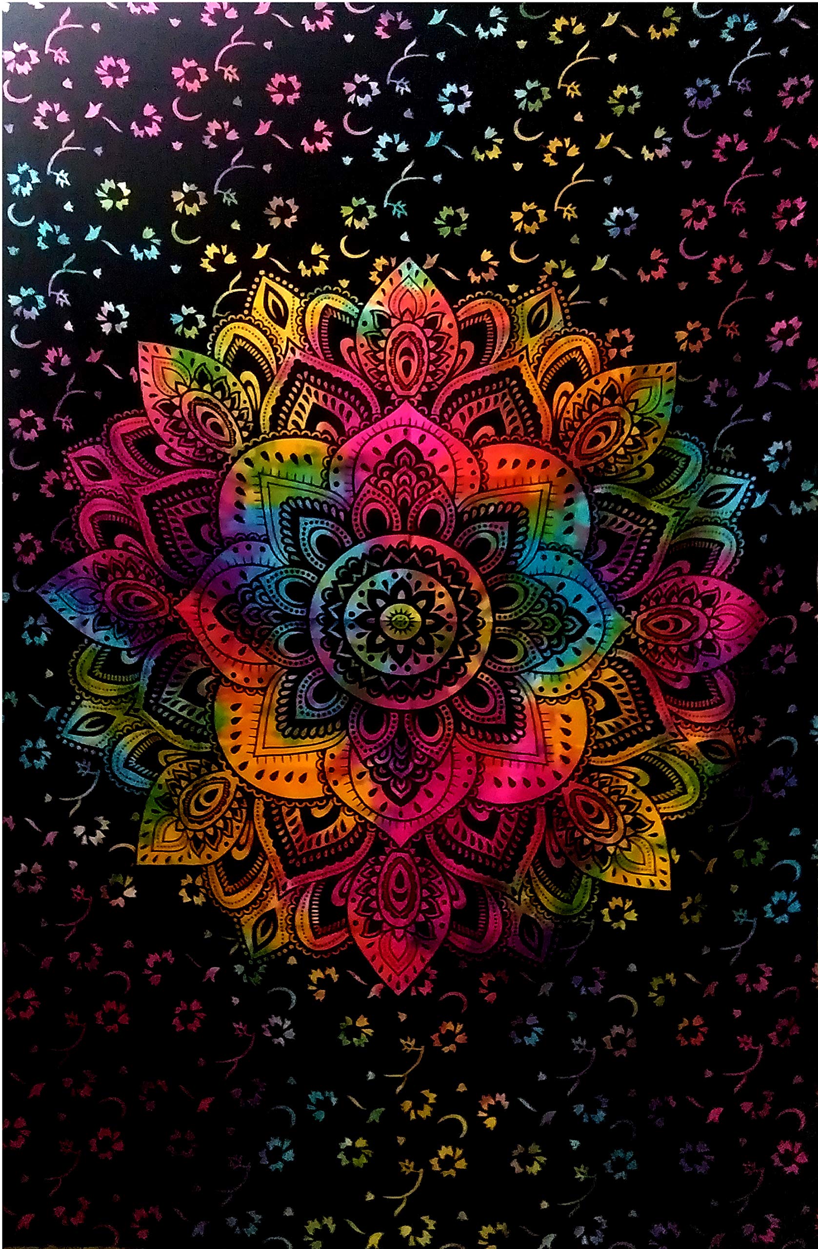 Purpledip Cotton Bed Cover Wall Poster Beach Throw 'Spring Chakra': Bohemian Hanging Tapestry (20046)