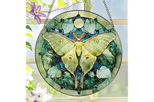 LAOWEIKI Luna Moth Sun Catcher, 8 Inch Stained Glass Suncatcher, Stained Glass Window Hanging, Luna Moth Indoor Decor, Idea Gift, Gift Exchange