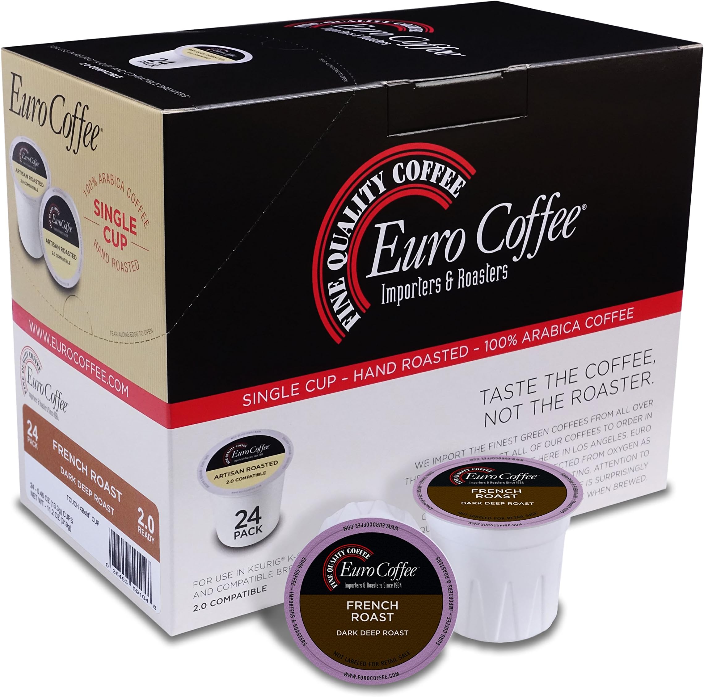 Euro Coffee Single-Serve K-Cup Keurig 2.0 Compatible. Award Winning Artisan Coffee Roaster (French Roast, 24 count)