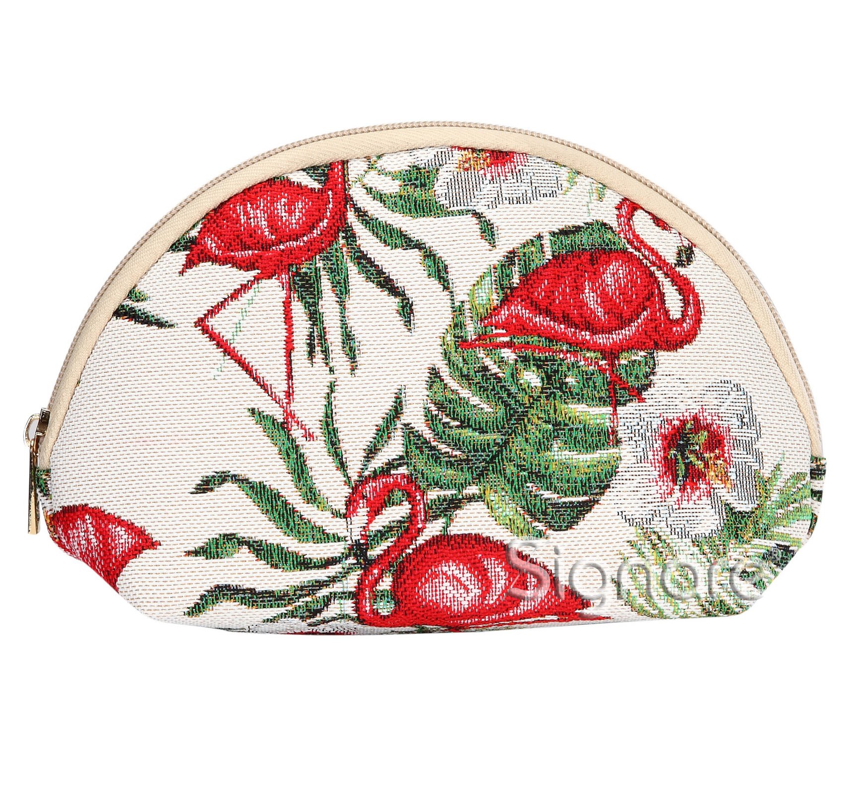 Signare Tapestry Cosmetic Bag Makeup Bag for Women with Bird Design (Flamingo, COSM-FLAM)