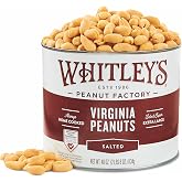 Whitley&rsquo;s Salted Virginia Peanuts, Super Extra Large, Home Cooked 40 oz | Small Batch Roasted, Hand Seasoned, Vacuum-Sealed Tin, Coconut &amp; Peanut Oil, Gluten Free, Cholesterol Free, 2.5 Pounds