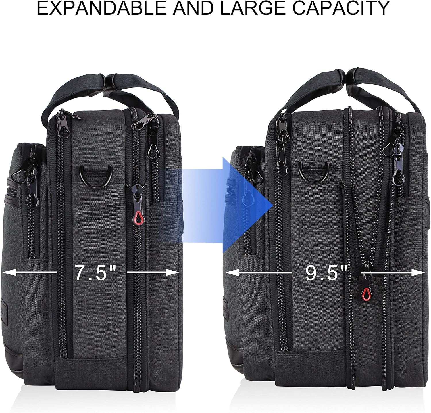 KROSER Laptop Bag Stylish Laptop Briefcase Fits Up to 17.3 Inch Expandable Water-Repellent Shoulder Messenger Bag Computer Bag with RFID Pockets for Business/Travel/School/College/Men/Women-Black - Image 3