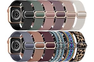 AMSKY 12 Pack Stretchy Nylon Bands Compatible with Apple Watch Band 40mm 45mm 44mm 41mm 38mm 49mm 42mm for Women Men,Elastic Solo Loop Braided Straps for iWatch Band Series 9 SE 8 7 6 5 4 3 2 1 Ultra 2/1