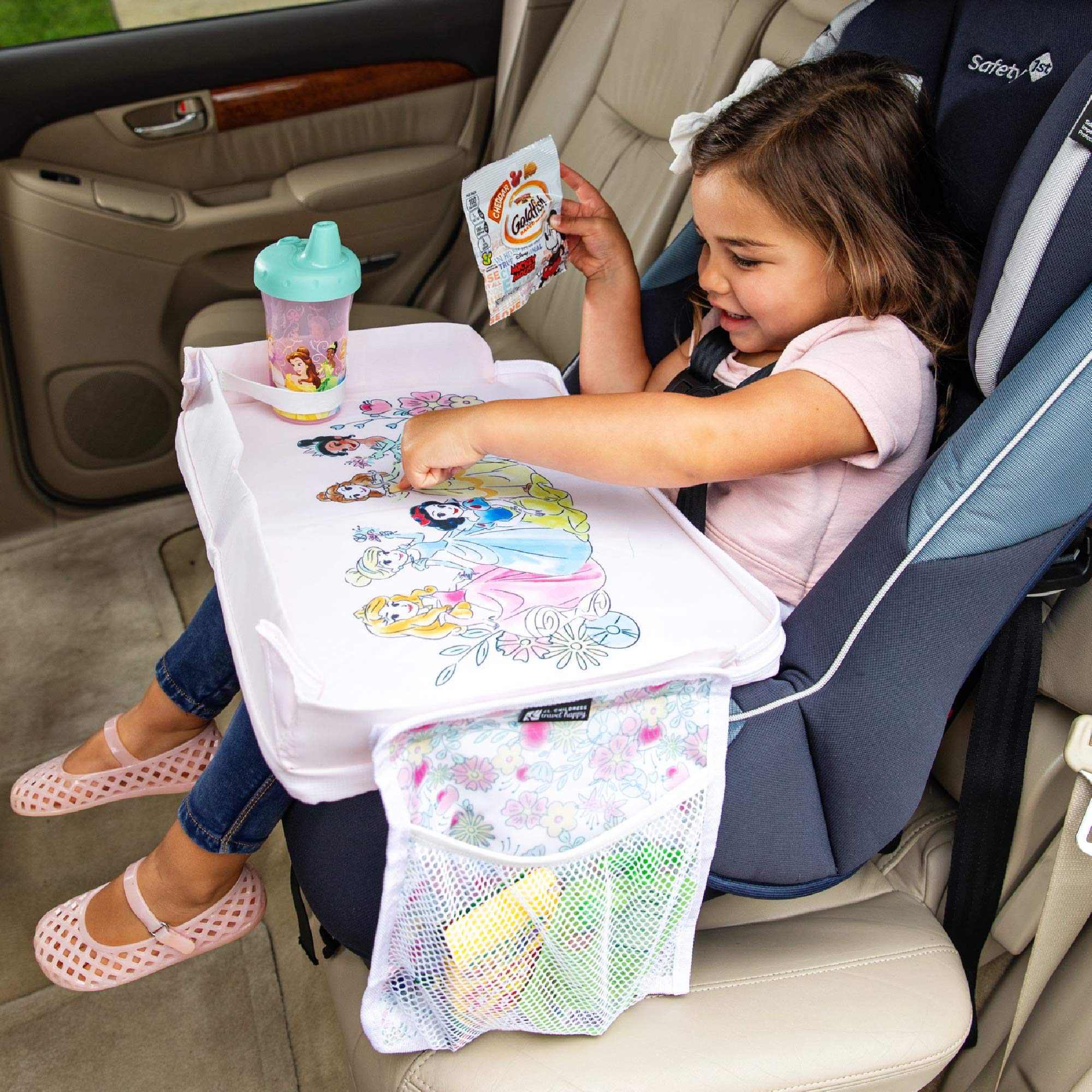 J.L. Childress Disney Baby 3-IN-1 Kids Travel Tray & Tablet Holder - Car Seat Lap Tray Desk for Toddlers, Road Trip Essentials, Car Seat Activity Table, Travel Accessories - Disney Princess